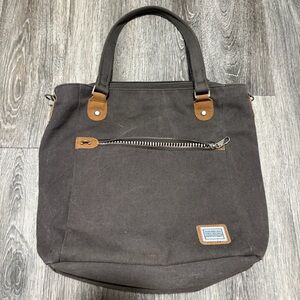 Travelon Black Canvas Tote with Brown Trim